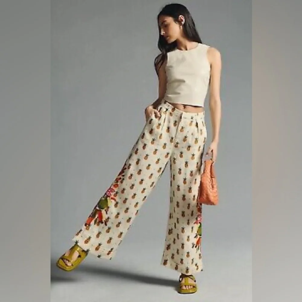 New Farm Rio x Anthropologie Linen Pineapple Resort Pants Trousers sz S - Picture 2 of 8
